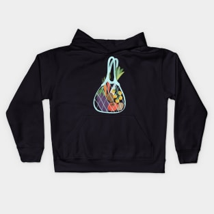 String shopping bag full of fresh veggies Kids Hoodie